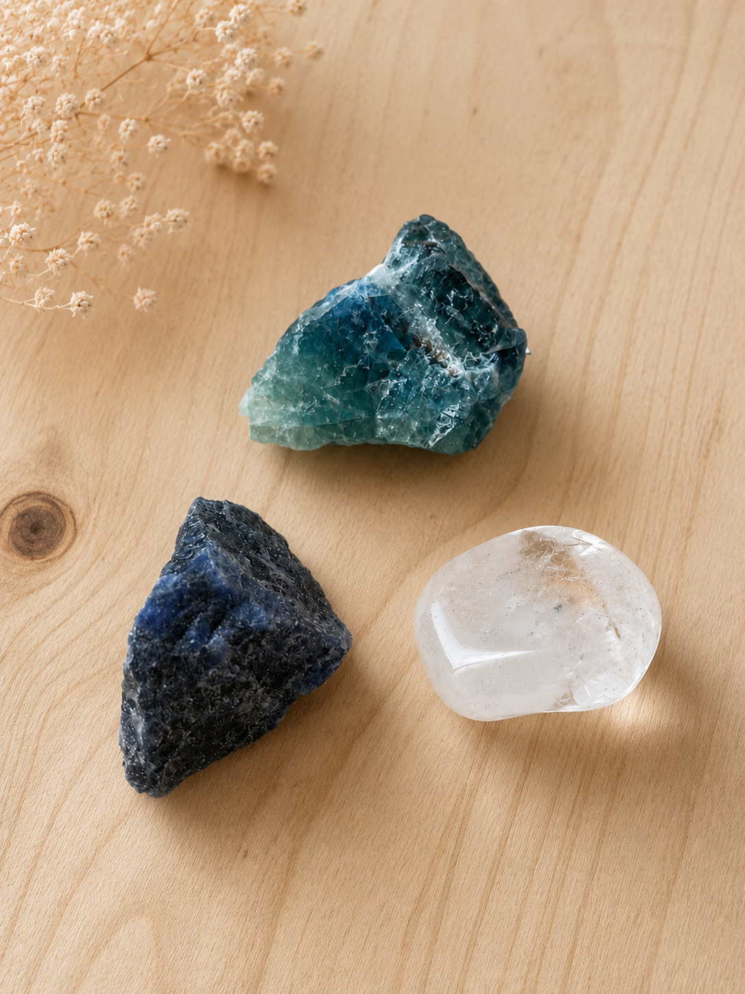 Pack de Minerales para la Claridad Mental | Fluorita, Sodalita y Cuarzo Cristal